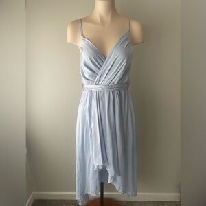 Hello Molly High Low Flowy Handkerchief Midi Dress Belted Ice Blue Size 4